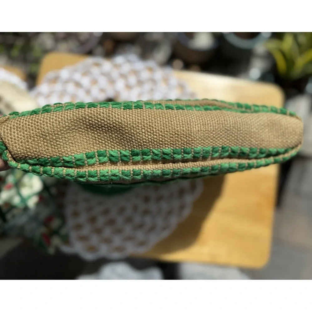 Handmade Woven Boho Hippie Bag Rustic Green Embroidered Geometric Pattern